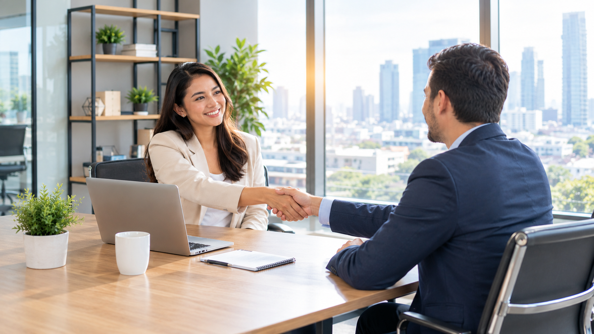 Two business people shaking hands